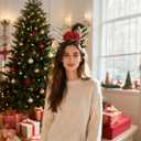 2 x Christmas Headbands for Women Gold Reindeer Antlers Headband for Womens Christmas Headband Holiday Headbands for Women