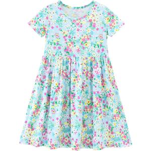 Toddlers Girl's Dress Infants Short Sleeve Casual Summer Dresses Cute Kids Toddler Outfits (3-4T, A-little Flowers on Blue)