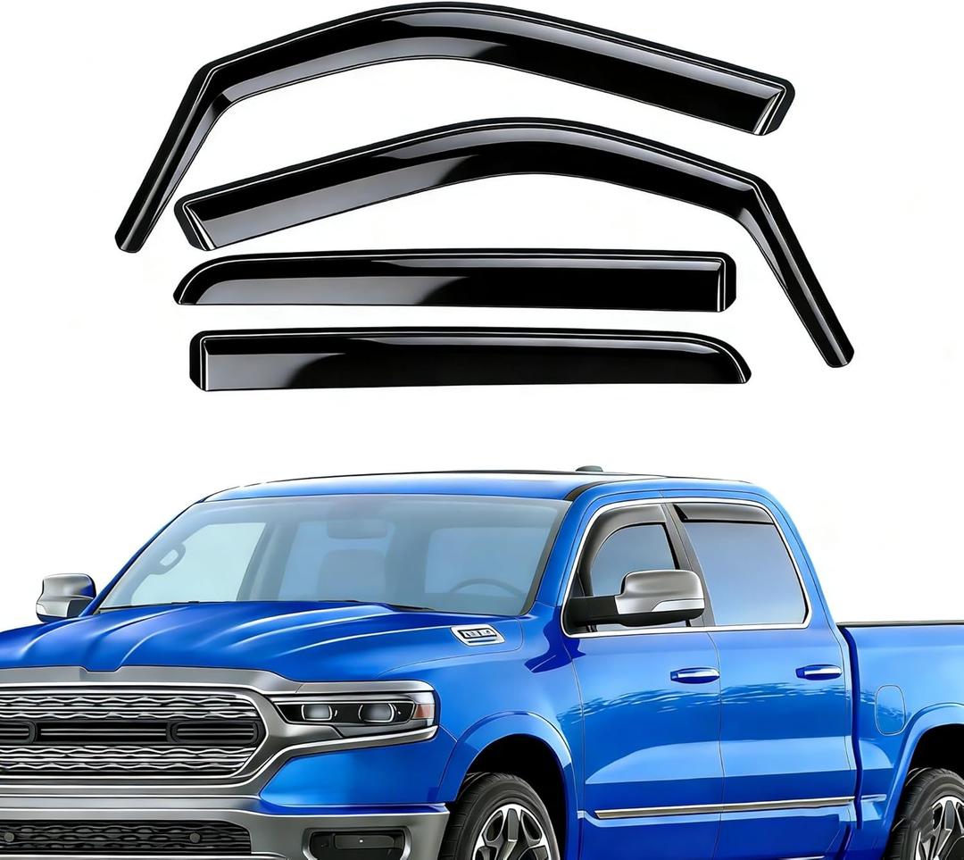 in-Channel Window Rain Guards for Doge RAM 1500 2025-2019 [Crew Cab] Extra Durable Vent Deflector,Ram 1500 Crew Cab Window Deflectors Vent Visor,Truck Vent Shades Accessories-4 pcs