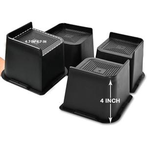 shouwuhho Bed Risers 2 inch, 3 inch, 4 inch, 6 inch, 8 inch, Oversized Furniture Risers, Bed Lifts Risers Support up to 6,000 Lbs for Bed Frame, Table, Couch, Sofa, Chair (Black 4 Pack, 4 inch)