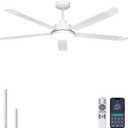Ohniyou 60'' Ceiling Fan with Lights, Industrial Ceiling Fan with 5 Aluminum Blades, App/Remote Controlled, Dimmable, for Outdoor Patio, Living Room, White