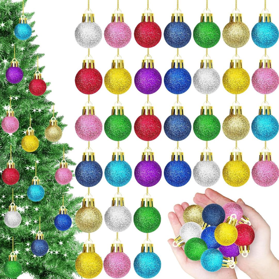 50 Pcs Christmas Mini Balls Ornaments,1.18 Inch Colorful Glitter Balls,Xmas Tree Small Decorative Hanging Decorations for Holiday Party DIY Craft Home Decor