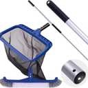 POOLAZA Pool Cleaning Kit, Including Pool Brush & Ultra Fine Mesh Pool Skimmer Net with Pole, Pool Net Skimmer & 17.5'' Pool Brush Head with 10.5ft Aluminum Pool Pole, Pool Net and Brush with Pole