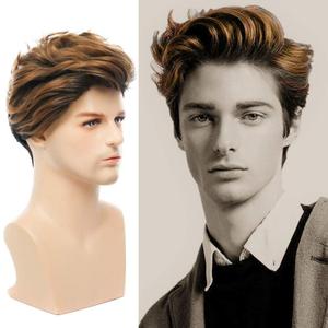 Swiking Mens Short Blonde Wig Natural Synthetic Dark Roots Cosplay Hair Wigs for Male Guy Daily Wig (Blonde Mix Black)