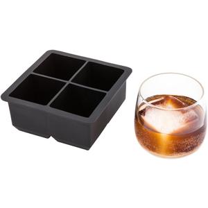 Restaurantware 2-inch Square Ice Tray - Makes 4 Cubes: Perfect for Commercial Bars or Home Use - Constructed from Durable Black Silicone - Dishwasher Safe - 1-CT