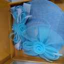 dressfan Wide Brim Fascinator Derby Hats for Women,20s Detachable Flower Hat with Headband for Derby Church Wedding Tea Party (Blue)
