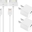 ESK Certified 6 Feet 30 Pin USB Charging Cable with 5W USB Power Adapter for iPhone 4/4s, iPhone 3G/3GS, iPad 1/2/3, iPod Touch 1/2/3/4 (2 Pack) (White)