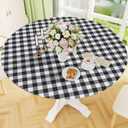 Smiry Round Picnic Tablecloth, Elastic Waterproof Fitted Vinyl Tablecloths for 45"-56" Tables, Flannel Backed Buffalo Plaid Table Cover for Dining, Camping, Outdoor, Black and White, For Up To 45-56 Round