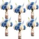Yinder 6 Set Blue Wedding Flower Table Centerpieces Artificial Hydrangea Flowers Coastal Seashell Starfish Vase Table Decorations Blue White Floral Arrangement for Baby Shower Wedding Party Decor