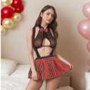 Schoolgirl Lingerie for Women Sexy Lingerie Roleplaying Outfit with Tie Top and Mini Skirt (M)