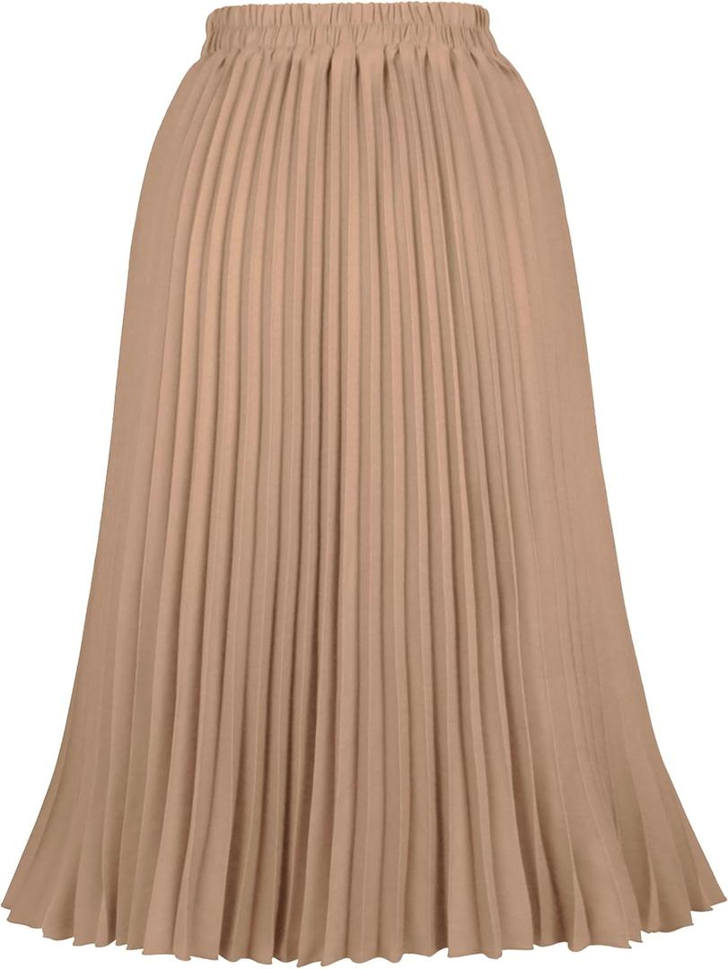 THHGPO Women's Pleated Skirts High Elastic Waist A-Line Swing Skirt Midi Length XL