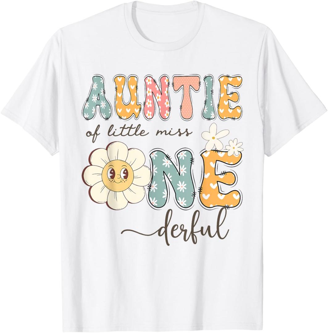 Auntie Of Little Miss Onederful 1St Birthday Daisy Lover T-Shirt, Small