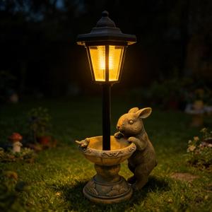 Solar Rabbit Garden Statue for Outdoor Decor with Lantern - Lawn Decoration 15.8 Tall Bunny Figurine Lights for Patio, Yard, Porch Ornament - Valentine's Day Gifts for Mom, Grandma, Women