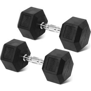 Rubber Encased Hex Weights Dumbbells Set of 5  50 lb Pair | Cast Iron Hand Weights with Anti-Slip Grip for Home Gym Strength Training (Black)