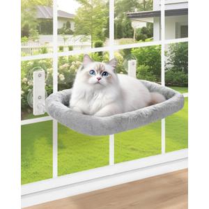 keny Cat Window Perch with Soft Plush Cushion Bed, Cordless Cat Window Hammock with 3.54" Larger Suction Cups, Easy to Assemble Cat Window Bed Seat for Indoor Cats, Grey