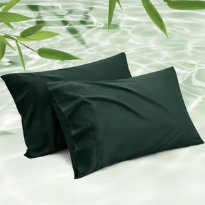 Bedsure Pillow Cases Standard Size, Cooling Pillow Cases, Rayon Derived from Bamboo Forest Green Pillowcases Standard Set of 2, Breathable & Soft Pillow Covers with Envelope Closure, 20x26 Inches