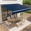 GarveeLife Retractable Awning, Waterproof Patio Awning, Sun Shade Awning with Manual Crank Handle, Aluminum Frame, 280 g/ Polyester Fabric, for Deck, Porch, Balcony (Blue, 13'x10')