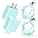 Riofxqin Phone Charger Fast Charging,【MFi Certified】 2-Pack 20W USB-C Wall Charger with 1-Pack 6FT/10FT Fast Charging Type-C to Liightning Cable for Phone 14/13/12/11/Plus/Pro/Pro Max/Mini/Pad(Green)
