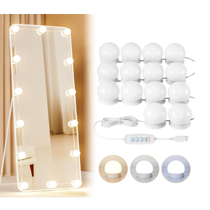 14 Bulbs LED Vanity Lights for Mirror, 3000K 4000K 6500K & 10-Brightness, Wire Length Adjustable, USB Cable, Hollywood Mirror Lights for Makeup Dressing Room Bathroom, White 