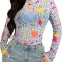 80s 90s Mesh Long Sleeve Shirt Women 90s 80s Themed Party Outfits Retro Sexy Neon Disco See Through Mock Neck Tops (M)