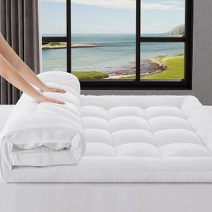 3 Inch Mattress Topper Queen Size Breathable Filled Soft Fluffy Supportive for Back Pain Relief, Bed Mattress Pad Pillow Topper with Extra Thick Padded Protector for 8"-21" Deep Pocket (White)