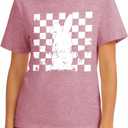 Easter Bunny Shirt for Women - Cute Graphic Tee with Bunny Easter Eggs, Funny Casual T-Shirt for Spring Tops (Pink, XL)