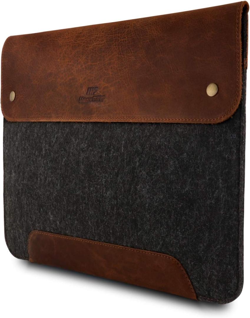 MegaGear Genuine Leather and Fleece MacBook Bag Laptop Sleeve for MacBook Pro and MacBook Air Case - 16 Inch - 15 Inch - 15.5 Inch (M4, M3, M2, M2, M1, Pro & Max) 2020 to 2024 Models (Brown)