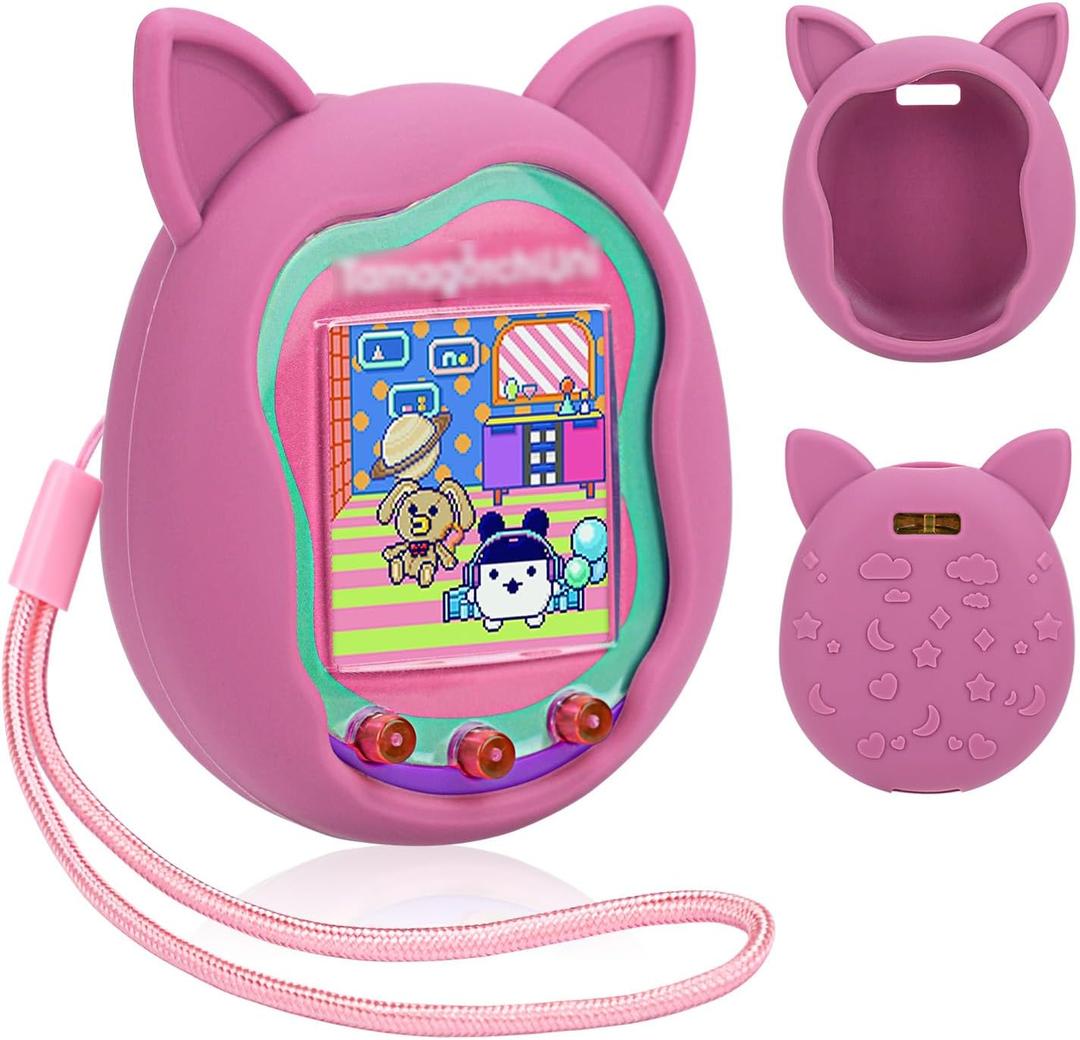 Winceed Silicone Case for Tamagotchi Uni, Protective Cover for Tamagotchi Uni Protector Skin with Hand Strap (Pink)