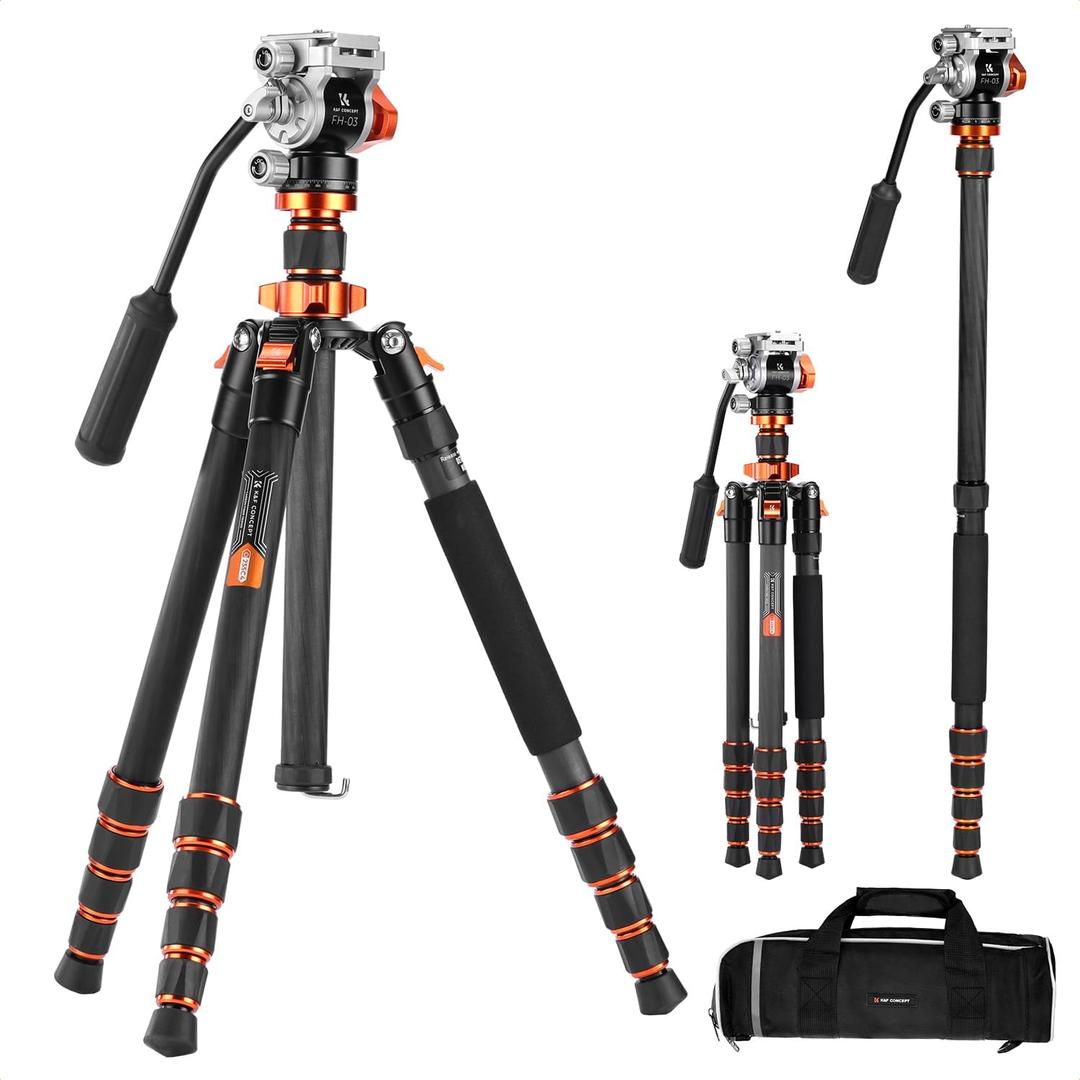 K&F CONCEPT Tripod for Camera68'' Carbon Fiber Tripod with Fluid Head Max Load 11lb, Lightweight DSLR Camera Tripods & Monopods for Canon Sony Nikon.
