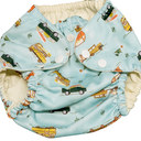 Esembly Cloth Diaper Cover - Reusable Swim Diaper, Waterproof, Breathable - Adjustable Outer Layer Over Absorbent Inner for Blowout Protection - Buses, Size 2 (18-35lbs)