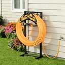 Gayuteay Garden Hose Holder Water Hose Reel Stand with Storage Basket Holds 151ft, Heavy Duty Freestanding Garden Hanger Storage Rack for Outside Yard Lawn Farm