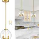 10" Gold Pendant Lights Glass Globe Pendant Light Fixture Bedroom Mid Century Modern Pendant Lighting Brass Pendant Light for Kitchen Island Bedroom Living Room Dinning Room (Bulb Incl.), 1-Pack