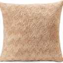 NORTHWEST HGTV Curlicue Faux Fur Throw Pillow, Ultra-Soft Wool-Like Texture, Cozy Decorative Accent for Bed, Couch, or Chair, Luxe Neutral Cushion, 22 x 22 inches, Tan