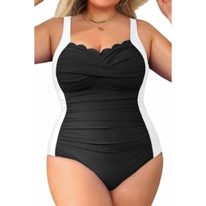 Aqua Eve Womens Plus Size One Piece Swimsuit- Tummy Control Bathing Suit Full Coverage Swimwear (Black and White), 22W