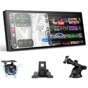 Carpuride 11" Carplay Screen for Car with N-etflix/YouTube Apps, Upgraded Car Play & Android Auto Large Touchscreen, Support OTA, Dual WiFi, Backup Camera, GPS Navigation, Split-Screen, Dual Bluetooth