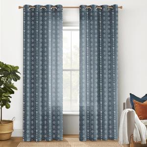 Navy Blue Curtains 84 Inch Length for Living Room,Sheer Linen Cream and Dark Dusty Stone Blue Floral Western Rustic Boho Farmhouse Country Ethnic Navajo Vintage Curtains for Bedroom (52"W x 84"L (Pack of 2), Denim)