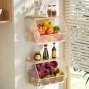 2 Tier Fruit Basket for Kitchen Counter, Stackable Onion and Potato Storage Basket, Wall Mounted Wire Basket with Wood Lid, Hanging Kitchen Storage Vegetable Organizer, 11.8 x 7.1 x 8.6 Inch