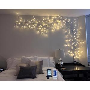 2PCS Enchanted Willow Vine Lights with Remote, Christmas Swags Decorations Indoor Room Decor, 18 Branches 144 LEDs 7.5FT Lighted Willow Vine Lights for Walls Bedroom Home Decor, White