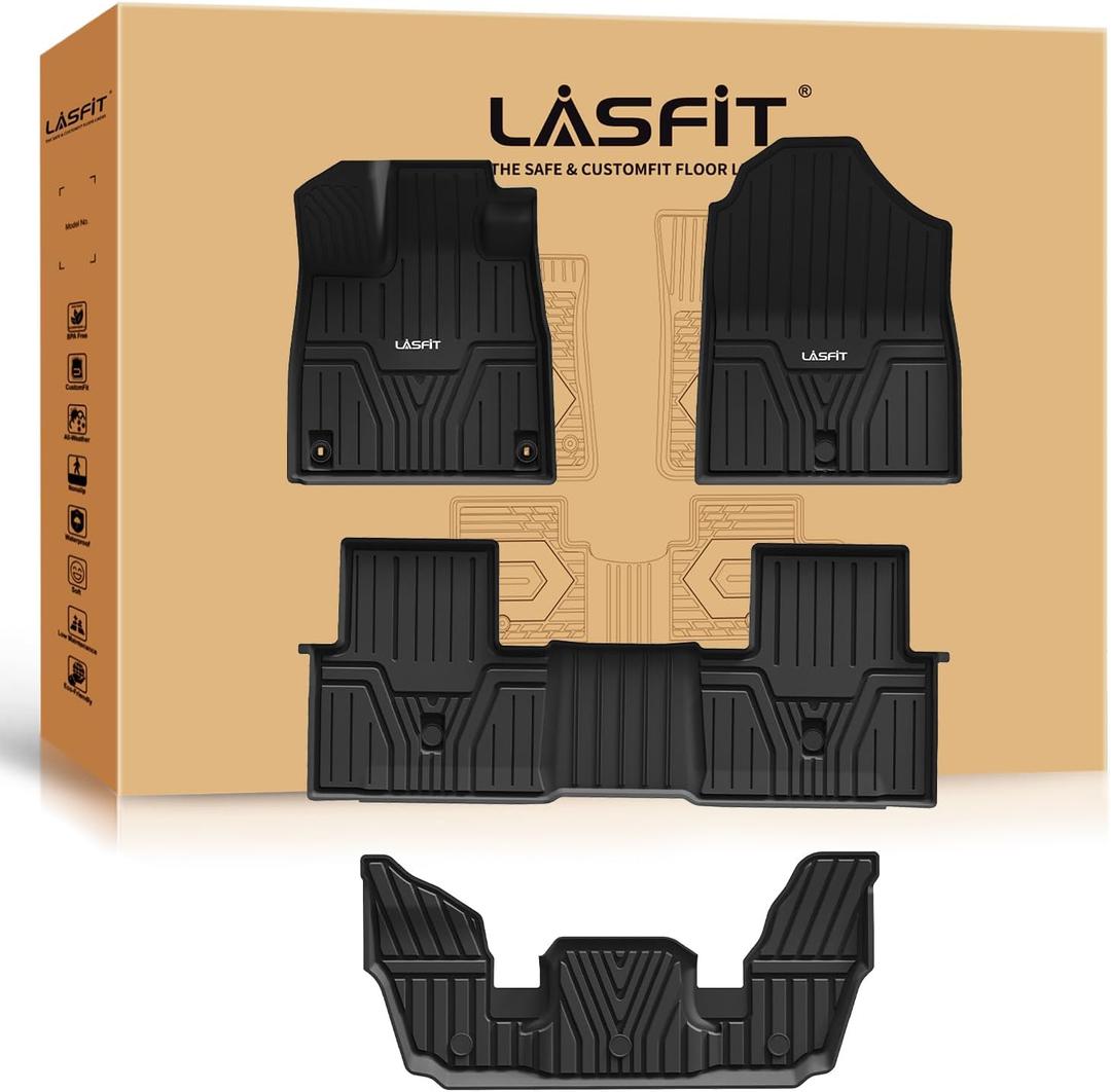 LASFIT All Weather Floor Mats for Honda Pilot 2023-2026 TPE | Full Surround TPE Mats, Tall Walls, 3D Custom Fit, Non-Slip, Easy Clean, Tool-Free Install, Vehicle-Specific Accessories