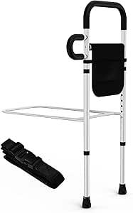 Adjustable Height Bed Rails for Elderly, Bed Assist Rail with Leg, Safety Handle and Storage Pocket