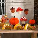 9 Pcs Large Thanksgiving Table Party Decorations Honeycomb Turkey Pumpkin Acorn Mushroom 3D Paper Centerpieces for Fall Thanksgiving Harvest Table Party Decorations