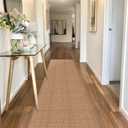 7ft Natural Jute Hallway Runner Rug Non Slip Washable, Rubber Backed Long Indoor Entryway Runner, Absorbent Kitchen Carpet Sink Rug, Camel,2'4" x 7' 