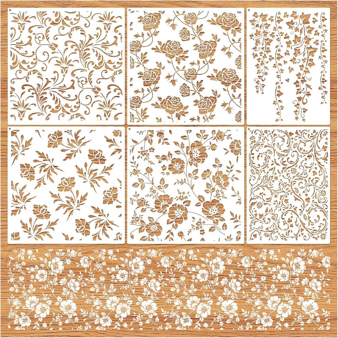 Floral Stencils for Walls Large Leaf Flower Stencils for Painting on Walls Wood Furniture Crafts (6 Floral)