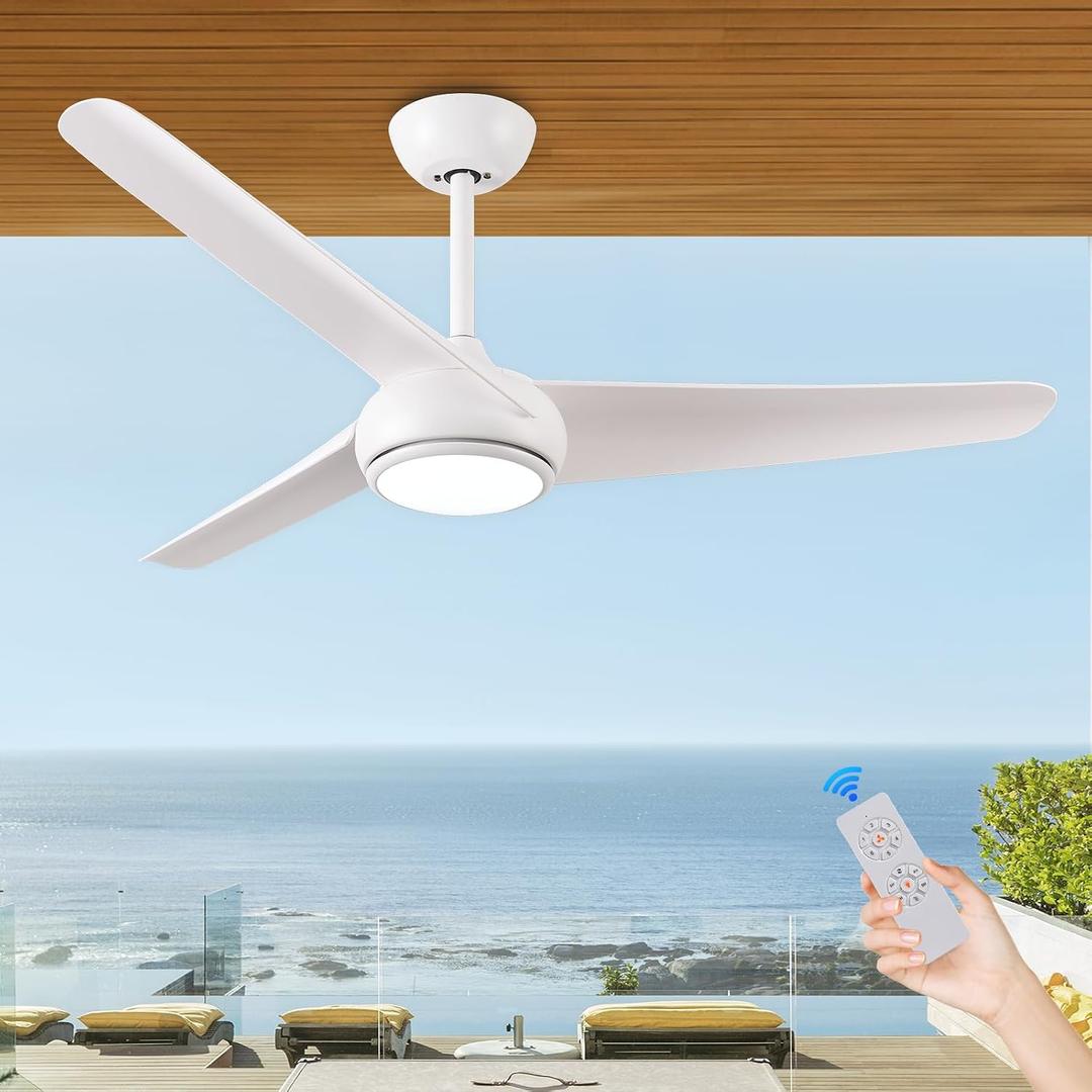 oneup 52 inch Outdoor Ceiling Fans with Lights and remote for Bedroom Patio Living Room,Indoor/Outdoor Use（WHITE）