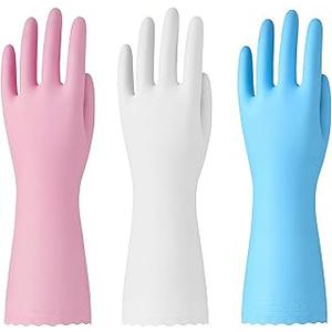 Elegant Kitchen Gloves Large Reusable Dish Washing Gloves for Cleaning Medium ( Purple, White, Pink) 9 PCS