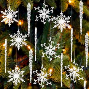 VGOODALL 36PCS Crystal Christmas Tree Ornaments, 4 Inch Snowflake Icicles Ornaments Set with Shatterproof Acrylic for Outdoor Party Tree Decorations and Craft (White)