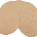 Braided Round Placemats Set of 6,Woven Washable Non-Slip Table Mats for Kitchen Dining, 14.5 Inch, Heat Resistant - Natural Fabric Indoor Outdoor Place Mats(Khaki)