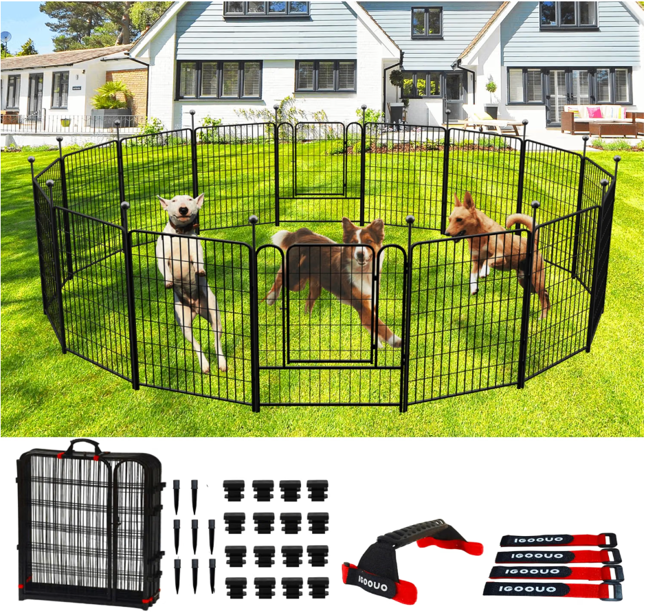 Portable Dog Fence Outdoor for Yard 36'' High, Dog Playpen with Rustproof and Sturdy Stakes for Medium/Large Dogs, 3ft Dog Play Pen for RV Camping(8 Panels)