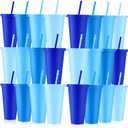 Skylety 24 Pcs Dusty Blue Plastic Cups with Lids and Straws 24 oz Reusable Tumbler Large Travel Mug Cup Coffee Beverage Drinks Wedding Bridal Baby Shower Party Blue Birthday Party Supplies
