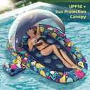 Sunikko X 3-in-1 Pool Floats with Canopy Cup Holder, Tanning Pool Large 73" x 48" Float Adult Heavy Duty, Inflatable Lounger Raft Floating Chair with Backrest, Swimming Pool Lake Beach Party
